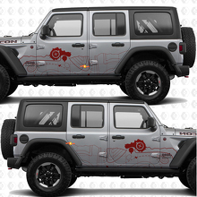 Carte topographique Boussole Portes latérales Bandes Autocollant vinyle compatible Jeep Wrangler 2
