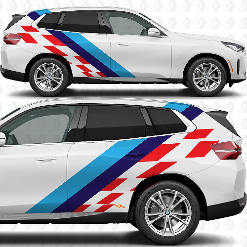 Côté M Couleurs Rayures Drapeau à damier Portes Autocollant vinyle arrière compatible avec BMW X3 1
