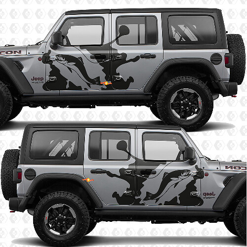 Fishing Rod and Trout Splash Side Doors Vinyl decal sticker fit Jeep Wrangler