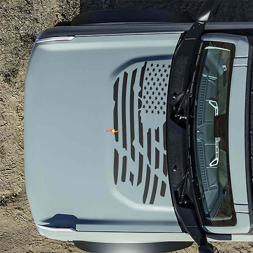 Hood American US Flag Destroyed Decals Stickers for Ford Bronco