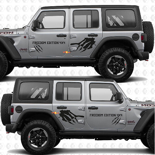 Pair Claw marks Side Doors Vinyl decal sticker Freedom Edition mokap fits for Jeep Wrangler Rubicon 4h4