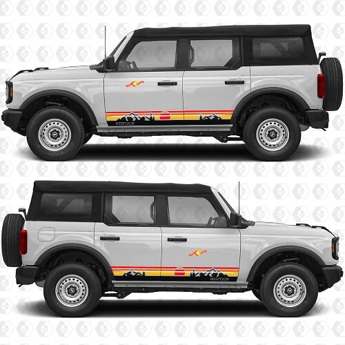 Classic Retro Sunset Mountains Stripes Doors Vinyl Decals Stickers for Ford Bronco Heritage