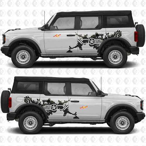 Military Star Splash Side Rear Doors Vinyl Decal Sticker Graphics for Ford Bronco