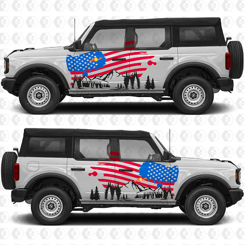 US USA Flag Mountains Side Doors Graphics Vinyl Decal Sticker fits to Ford Bronco