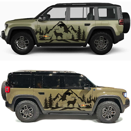 Deer Mountains and Trees Side Doors Vinyl Decal for Jeep Recon 1