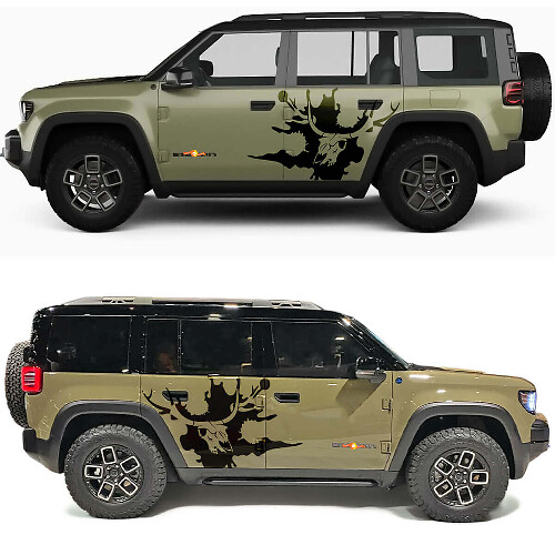 Kit de calcomanía de vinilo para puerta lateral con diseño de ciervo calavera para Jeep Recon