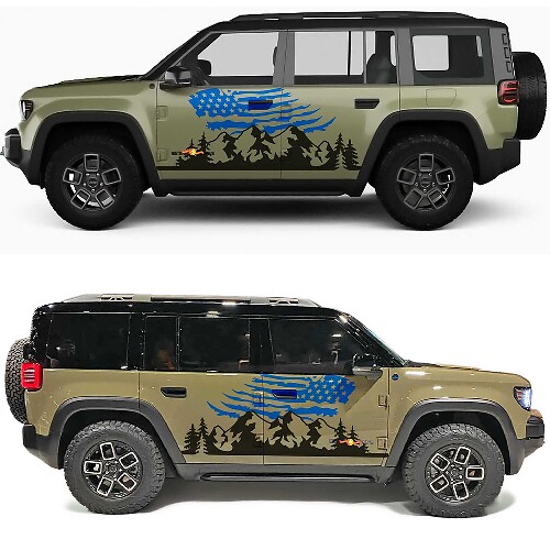 Mountains and Trees US Flag Side Doors Vinyl Decal for Jeep Recon 1