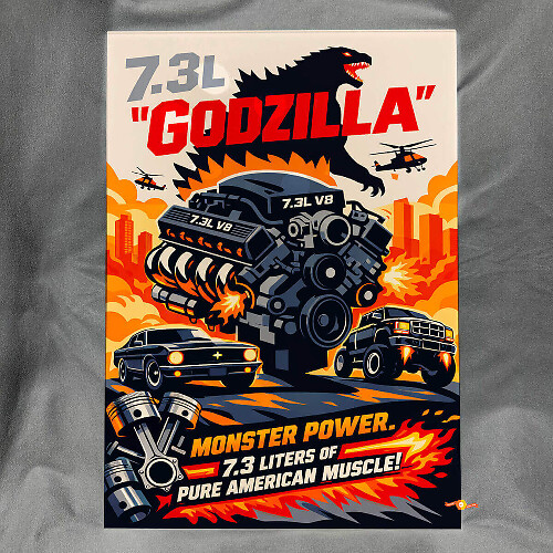 7.3L Godzilla Monster Power Brillant Panneau Mural en Acrylique pour Garage