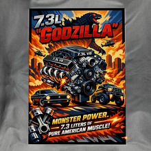 7.3L Godzilla Monster Power Brillant Acrylique Panneau Mural de Garage #2 2
