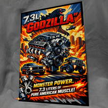 7.3L Godzilla Monster Power Brillant Acrylique Panneau Mural de Garage #2 3