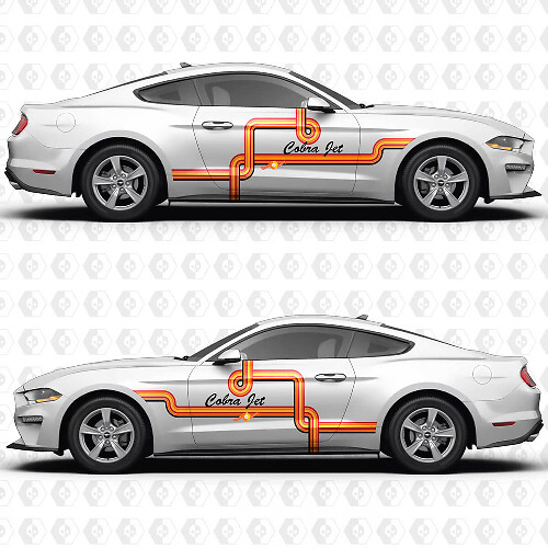 Old School Typography Stripe Cobra Jet Side Door Vinyl Decals Stickers for Ford Mustang 1