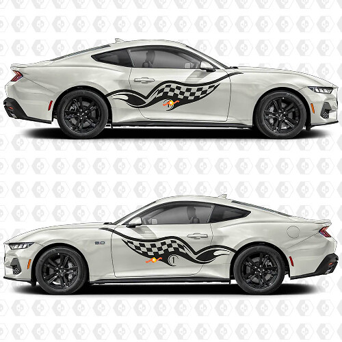 Checkered Flag Inspired Side Door Vinyl Decals Stickers for Ford Mustang 1