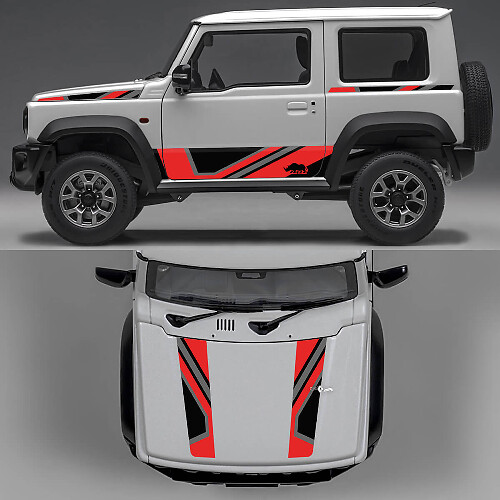 Rhino Edition Abstract Lines Graphic Side Doors and Bonnet Vinyl Decals for Suzuki Jimny 1