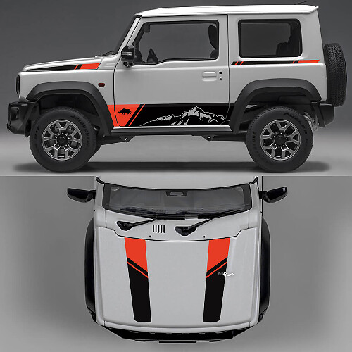 Rhino Edition Mountains Abstract Lines Graphic Side Doors and Bonnet Vinyl Decals for Suzuki Jimny 1