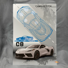 Panneau d'art mural d'atelier en acrylique brillant Custom C8 pour les fans de Chevy Corvette 3