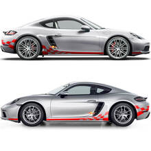 Checkered Flag Side Stripe Vinyl Decal Kit for Porsche 718 Cayman_2