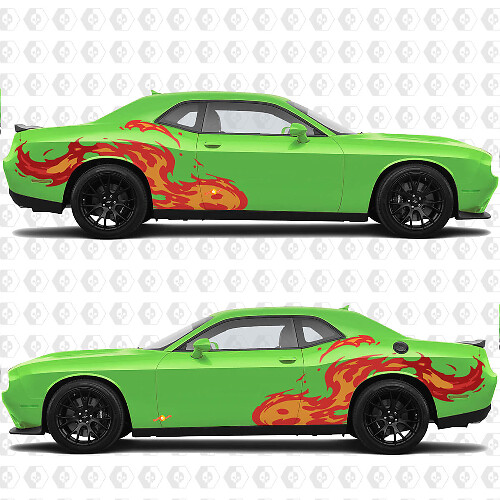 Tongues Of Flame Side Doors Rear Guards Vinyl Decals Stickers for Dodge Challenger 1