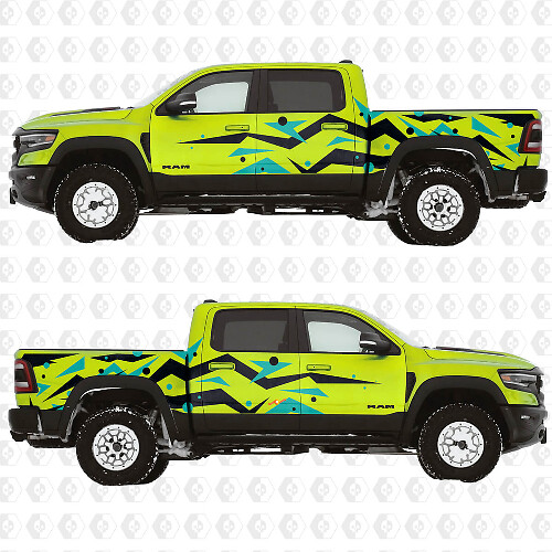 Graphiques Abstraits Géométriques Portes Latérales Ailes Arrières Autocollants Vinyle pour Dodge RAM-1500 TRX 1