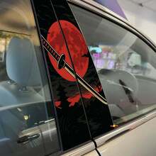 Japanese Katana Red Moon Car Pillar Door Vinyl Decal Kit_2
