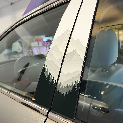 Fog Mountains Forest Silhouette Pillar Doors Vinyl Decal Sticker 1