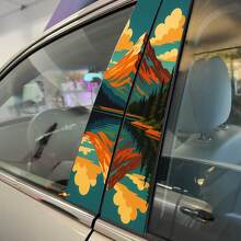 Retro-Style Mountain Lake Landscape Pillar Doors Vinyl Decal Sticker 2
