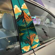 Retro Style Mountain Lake Reflection Pillar Doors Vinyl Decal Sticker 2