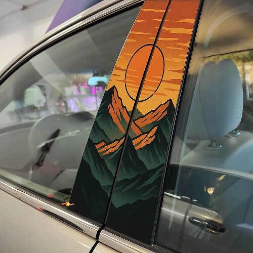 Retro Mountains Sunset Pillar Doors Vinyl Decal Sticker 1