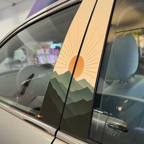Sunrise Over Mountain Ridge Muted Vintage Tones Pillar Doors Vinyl Decal Sticker 1