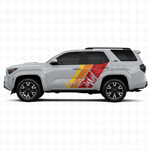Vintage Mountains Topographic Style Stripes Rear Door Side Vinyl Stickers Decal For Toyota 4Runner 6th Gen 1
