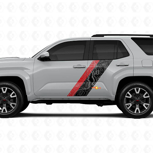 Topographic Map Style Door Side Stripes Vinyl Stickers Decal For Toyota 4Runner 6th Gen 1