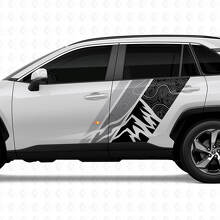 Vintage Mountains Topographic Style Door Side Stripes Vinyl Stickers Decal For Toyota RAV4 2025 3