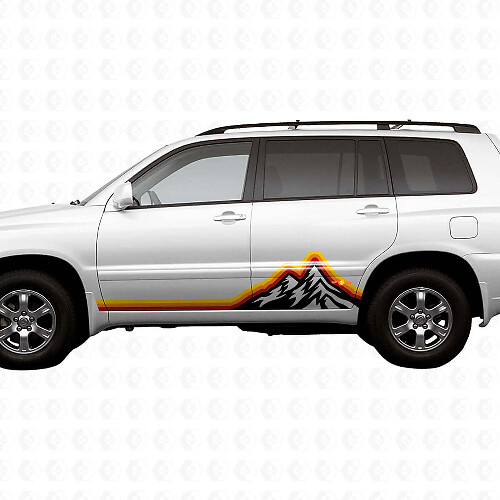Mountains Vintage Style Graphic Side Stripes Vinyl Stickers Decal For Toyota Highlander 2006