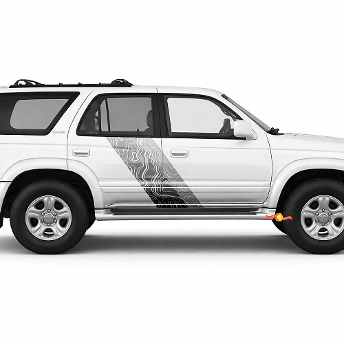 Topographic Map Style Twin Stripes Side Vinyl Stickers Decal For Toyota 4Runner 1995-2002 1
