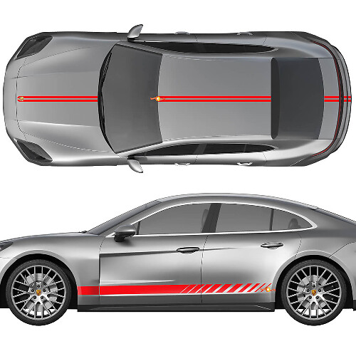 Kit d’autocollants en vinyle pour bandes de course sur les côtés, capot, toit et coffre pour Porsche Panamera 1