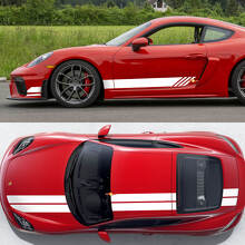 Double Racing Stripes Sides Bonnet Roof Boot Vinyl Decal Kit For Porsche 718 Cayman GT4 2