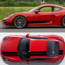 Double Racing Stripes Sides Bonnet Roof Boot Vinyl Decal Kit For Porsche 718 Cayman GT4 3