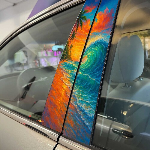 Beach Wave Style Pillar Doors Vinyl Decal Sticker 1
