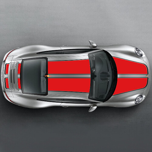 Jeu d'autocollants vinyle à larges bandes doubles de course pour capot, toit et coffre pour Porsche 911 1