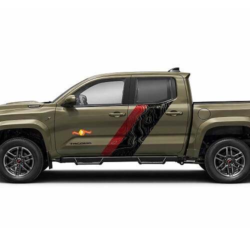 Topographic Map Style Twin Stripes Side Vinyl Stickers Decal For Tacoma 2023+ 1