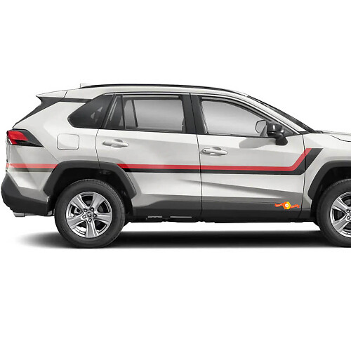 Stripes Doubles Autocollants Vinyle Latéraux De Porte Pour Toyota RAV4 2019-2025