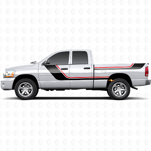 Kit de vinilos con franjas gemelas para puerta y panel trasero lateral para Dodge Ram 1500 2002-2008 1