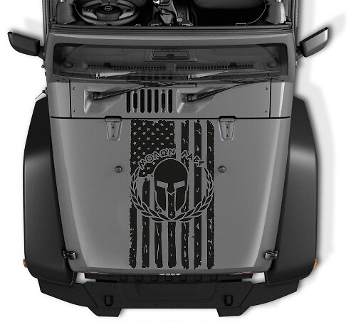 Molon Labe USA Flag Spartan Helmet Hood Vinyl Decal for Jeep Wrangler