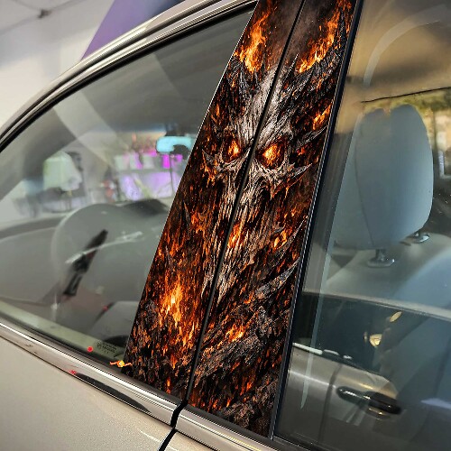 Burning Demon Skull Pillar Doors Vinyl Decal Sticker 1