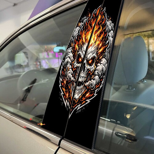 Flaming Skull Pillar Doors Vinyl Decal Sticker
