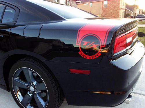 Custom Text T/X 345 Circle Stripe Rear Fender Trunk Vinyl Decal Sticker for Dodge Charger 2011-2014