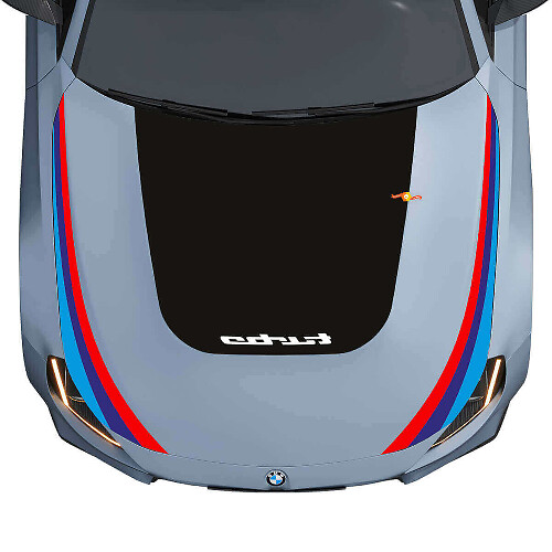 Turbo Logo and M-Style Stripes Blackout Hood Vinyl Decal Sticker for BMW M2 G87 2022-present
