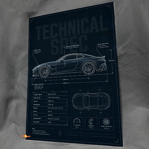 Technical Spec Drawing Glossy Acrylic Wall Art Panel 1