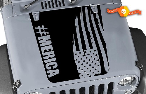 America Distressed Flag Hood Vinyl Decal for Jeep Wrangler
