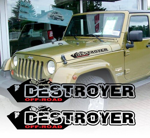 Destroyer Off-Road Hood Side Vinyl Decal Set for Jeep Wrangler