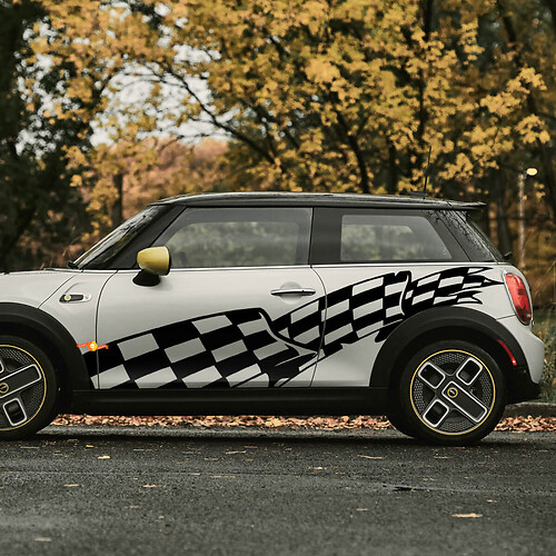 Huge Checkered Flag Side Doors Decal Sticker For Mini Cooper
